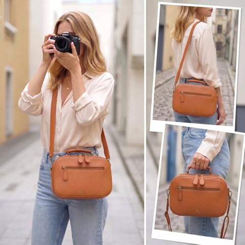 Camera Sling Bag, Waterproof PU Leather Crossbody Camere Bag for Photographers, Small Shockproof Case with Removable Dividers for DSLR/SLR/Mirrorless, 4L Brown - color: Brown