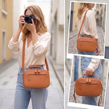 Camera Sling Bag, Waterproof PU Leather Crossbody Camere Bag for Photographers, Small Shockproof Case with Removable Dividers for DSLR/SLR/Mirrorless, 4L Brown - color: Brown