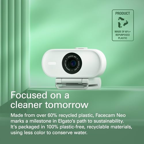 Elgato Facecam Neo, Full HD Webcam with Privacy Shutter | 1080p60 true HD video, HDR enabled, Plug and play setup, Easy-slide shutter, Zero-plastic packaging, USB-C