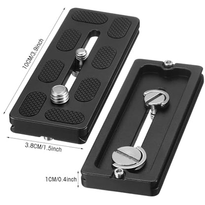 Frienda 2 Pieces Metal Quick Release Plate with 1/4''-20 Camera Screw Tripod Mount Plate Fits Standard for DSLR Camera Tripod Ball Head(Black,100mm 1/4''and 3/8'') - color: Black, style: 100mm 1/4''and 3/8''