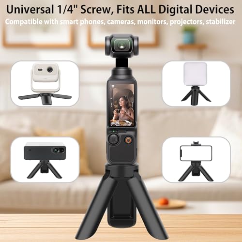 GeeRic Mini Tripod Compatible with DJI OSMO Pocket 4/3, Stable Portable Pocket Stand, Desk Small Handheld Selfie Stick with 1/4" Screw - color: Black