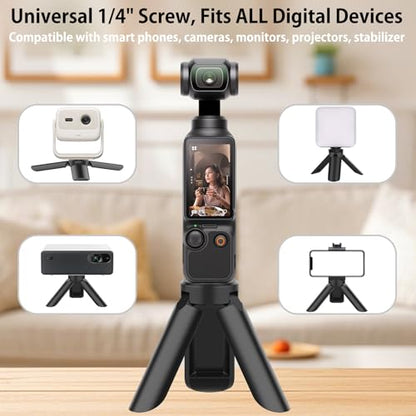 GeeRic Mini Tripod Compatible with DJI OSMO Pocket 4/3, Stable Portable Pocket Stand, Desk Small Handheld Selfie Stick with 1/4" Screw - color: Black