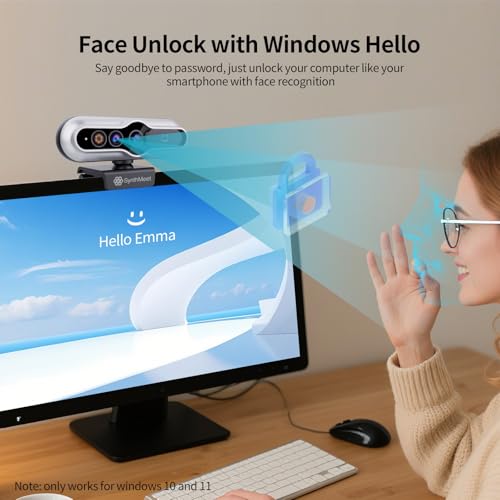 2K Webcam with Windows Hello, 2K 5MP 84°FOV USB Webcam with Noise-reducing Mic, Face Unlocked, Built-in Privacy Cover, Plug and Play, Wide Compatibility for Personal Meetings, Video Calls - color: Silver