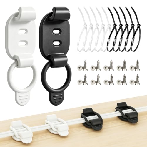 Adjustable Cable Management Clips, Self Adhesive Cord Organizer with Elastic Loop, Reusable Cable Holder for Desk, Under Desk, Wall, TV, Office, Home, Charging Cables, USB, HDMI, PC Wires (10)