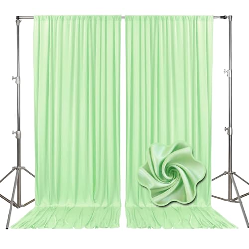 10ft x 7ft Light Green Backdrop Curtains for Parties, Fabric Satin Background Curtain with Rod Pockets for Weddings, Birthday, Baby Shower, Photography, Graduation Party Backdrop Drapes, 2 Panels - color: Light Green