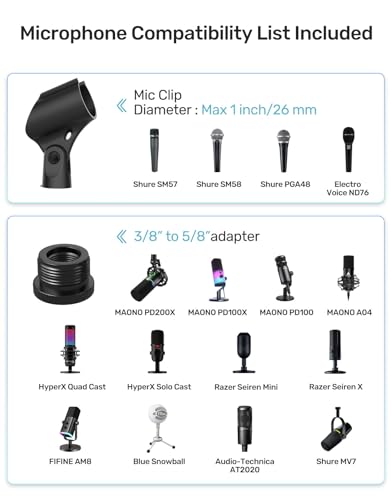 Mic Boom Arm Stand [MAX 3.3lbs ] Heavy Duty Microphone Holder Desk Mics Scissor Mount Streaming Accessories for Blue Yeti HyperX QuadCast S SoloCast snowball Fifine K669B AT2020 - Medium - size: Microphone Boom Arm Stand for Multiple Models