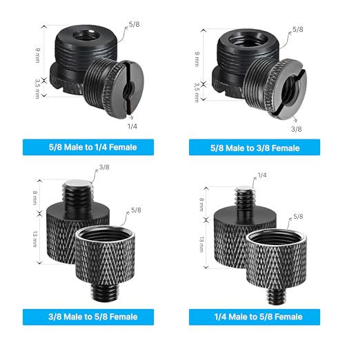IXTECH Mic Stand Adapter Set - 8 Piece Metal Mic Stand Adapter Kit - 3/8 to 5/8 & 1/4 to 5/8 Female to Male Thread Adapter - Boom Arm Adapter (2) - color: Black