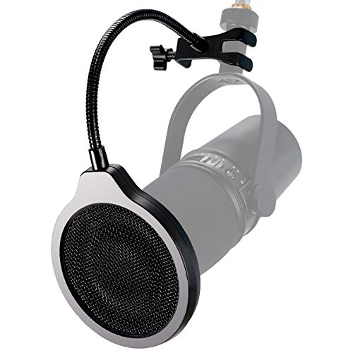 YOUSHARES Pop Filter - 4 Inch 3 Layers Metal Windscreen with Flexible 360° Gooseneck Clip Mic Mask Shield Compatible with Shure MV7 Mic - color: Windscreens