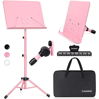 CAHAYA Sheet Music Stand & Tabletop Music Stand Solid Back with Carrying Bag for Books Notes Laptop Tablet Pink CY0194 - color: Pink, size: Standard Version