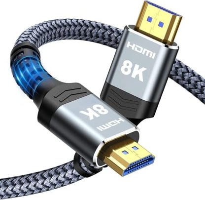 Highwings Long 8K Fiber Optic HDMI Cable 50 FT, 2.1 Unidirectional 48Gbps High-Speed Slim HDMI Braided Cord 8K60Hz 4K120Hz HDR/eARC HDCP 2.2/3D Compatible for PS5 and DVD Player - size: 50 feet