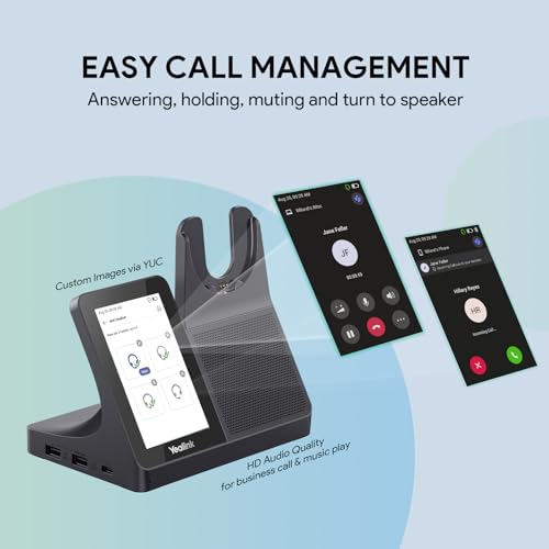 Yealink WH64 Workstation Dual Wireless Headset System with Touchscreen Base, DECT & Bluetooth, 3 Noise-Cancelling Microphones, Speakerphone, Busy Light for Office & Hybrid Work - style: WH64 Workstation Dual Teams
