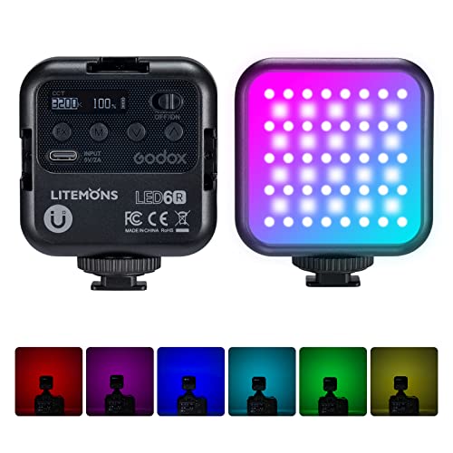 Godox LED6R RGB Video Light,360° Full Color LED Camera Light,HSI Adjustable 36000 Colors,CCT Bicolor 3200K～6500K,CRI 95,13 Scene Modes,Portable Photography Lighting Support Magnetic Attraction - color: LED6R