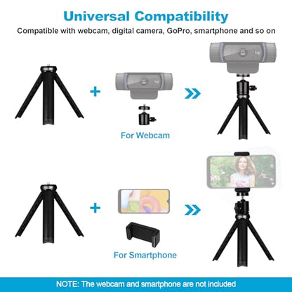 NexiGo Lightweight Mini Tripod for Camera/Phone/Webcam, Extendable Stand, for NexiGo Logitech Webcam C920 C922 C925e C922x C930e C930 C615 Brio and Other Lightweight Devices with 1/4" Thread