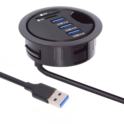 Cablecc 3 Port USB 3.0 Hub SD TF USB Splitter 60mm Desk Grommet Dock Station Micro-SD Card Reader for Desktop PC Desk(SD TF USB 3.0) - style: 3USB3.0+SDTF