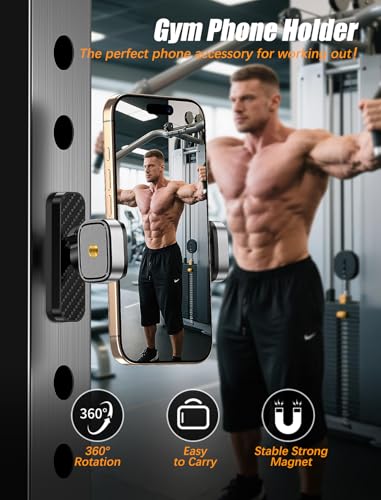 MOKPR Gym Magnetic Phone Holder【Strong Magnets】- 360 Adjustable Magnetic Phone Holders,Phone Holder Gym Accessories for Men Women Compatible with All Phones - color: Grey Black