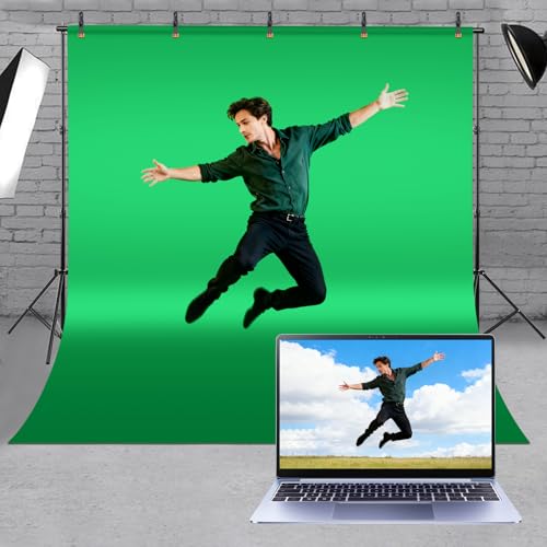 Green Screen Backdrop Kit, 10 x 6.5 Ft Portable Green Screen with T-Shaped Stand, Carrying Bag, 5 Clamps, Photography Greenscreen Background Kit for Streaming, Gaming, Zoom - size: 10 x 6.5 ft