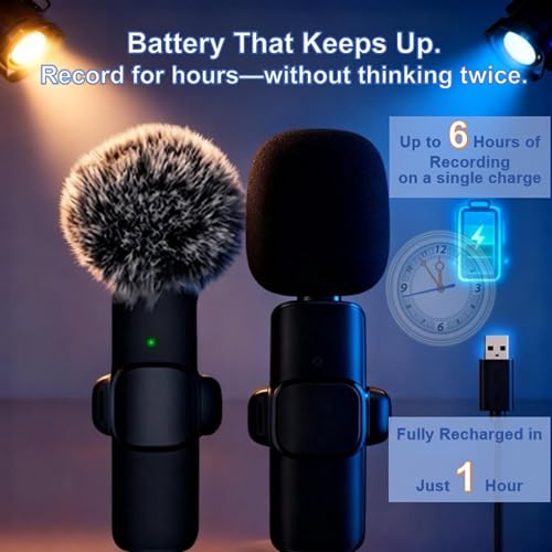 2-Pack Wireless Lavalier Microphone for iPhone & Android, Plug & Play No App/Bluetooth, Noise Reduction Dual Lapel Mic with Lightning/USB-C Receiver, 6H Battery Charging Case for Podcast TikTok