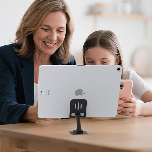 Metal Cell Phone Stand for Desk, Multi-Angel Adjustable 360° Rotation Non-Slip and Foldable Mobile Phone Stand, Compatible with iPhone 17 16 Pro Max and All Smartphones, Black - color: Black