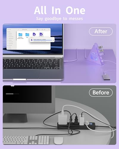 7-Port USB 3.0 Hub, Light Purple Vertical USB Splitter with Tree-Inspired RGB Lights, 5Gbps High-Speed Transfer, 2FT Cable, Compatible with MacBook, PC, Flash Drive, Console, Printer, Camera - color: 2-Tree Light Purple