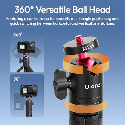 ULANZI MT55 SnapGo Mini Tripod & Selfie Stick, 4-in-1 Mantis/Backpack Strap/Selfie/Tripod Modes, 360° Ball Head, 4-Section Extendable 12.2in, for Phone/Action Cameras/Compact Cameras