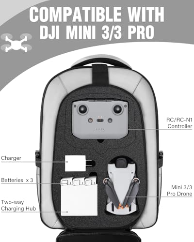 PEKREWS Mini 4 Pro Case, Mini 3/4 Pro Waterproof Hard Carrying Case, Large Drone Bag Fits 15.6 Inch Laptop, Travel Backpack for DJI RC 2/RC/N3/N2/N1 Controller, Fly More Combo and Drone Accessories - color: Silver Grey