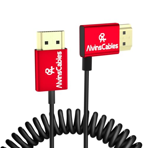 Alvin's Cables HDMI Cable 8K 2.1 48Gbps High Speed Φ2.4mm Ultra-Thin HDMI A to A 8K@60Hz 4K@120Hz for Canon C70, for Sony A7 A9 Camera, Atomos, SmallHD Monitor, Straight to Right Angle Coiled - color: Right to Straight, size: 11.8in-31.5in Coiled