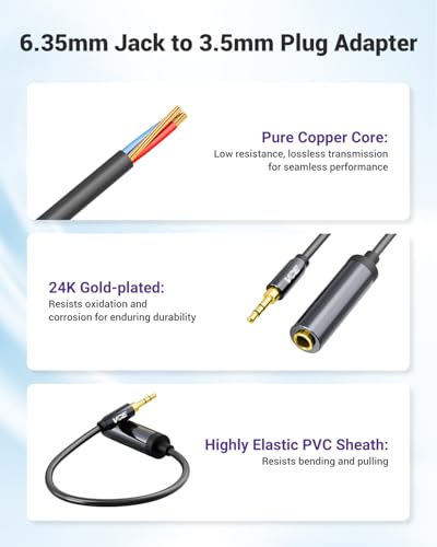 VCE 1/4 to 3.5mm Adapter, 3.5mm 1/8 inch Male to 6.35mm 1/4 inch Female Audio Jack for Headphone,Amplifiers, Guitar, Home Theater Devices - 8 inch
