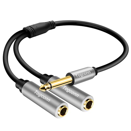 1/4 inch TS Mono Splitter Y Adapter, 6.35mm Mono Male to Dual 6.35 mm TS Mono Female Jack, Quarter inch Audio Speaker Splitter Converter Cable 1 Feet, Gold Plated Connectors - color: 6.35mm TS Male to Dual 6.35mm Female, size: 1 Pack