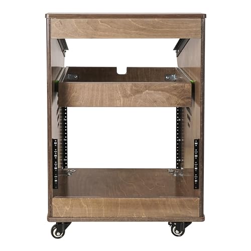 Sound Town DIY Solid Baltic Birch Plywood Studio Rack with 11U Slant Mixer Top, 8U Front, 2U Drawer, Rubber Feet, Casters, Weathered Brown (SDRK-M11X8B) - size: 8U,Weathered Brown