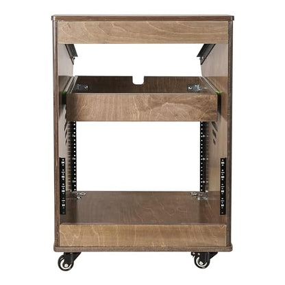 Sound Town DIY Solid Baltic Birch Plywood Studio Rack with 11U Slant Mixer Top, 8U Front, 2U Drawer, Rubber Feet, Casters, Weathered Brown (SDRK-M11X8B) - size: 8U,Weathered Brown