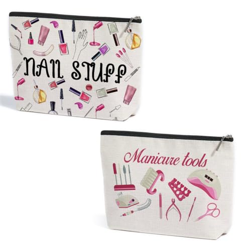 2 Pcs Nail Stuff Makeup Bag, Portable Pouch Purse Travel Essentials Organizer Cosmetic Bags for Women, Roomy Travel Makeup Toiletries Accessories, Christmas Birthday Gifts for Women - color: Multicolor 1450