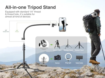 elitehood 6.8 Feet Tall Phone Stand Tripod, Aluminum iPhone Tripod [Lightweight & Ultra Stable], Adjustable Phone Recording Stand Compatible with iPhone 15 Pro Max/15 Pro/14 13, Android Cell Phone - style: Lightweight Tripod