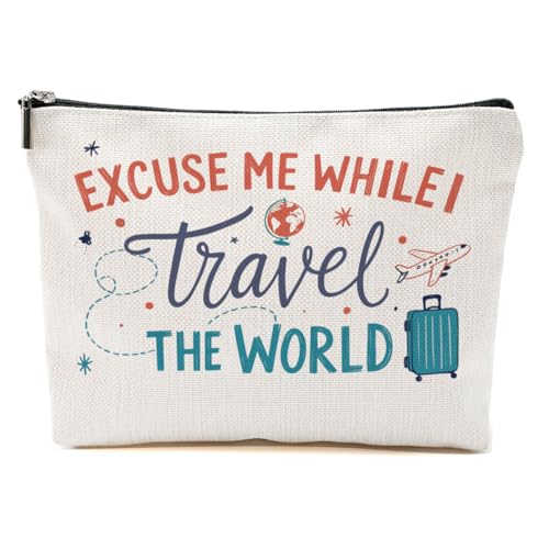 Travel Themed Makeup Bag for Women, Funny Travel Portable Cosmetic Bag Travel Organizer, Roomy Makeup Pouch Toiletry Accessories, Birthday Christmas Gifts for Women Friend Coworker - color: Multicolor 1431