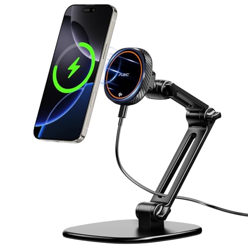 APPS2Car Qi2 15W Wireless Charger Stand for MagSafe, Height Adjustable Foldable iPhone Stand with Metal Base for iPhone 17/16/15/14/13/12 Series, No Adapter - color: Black - Wireless Charging Stand