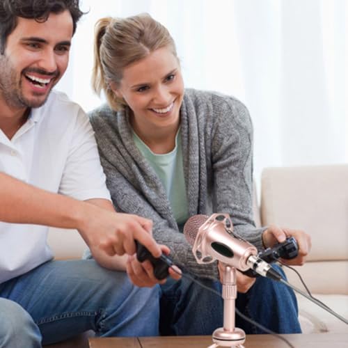 Angoily Desktop Microphone Kit with Adjustable Height and Stable Pedestal, Pink Alloy Microphone for Game Voice Chat and Live Streaming, Easy to Use Modern Simple Appearance Mic Stand