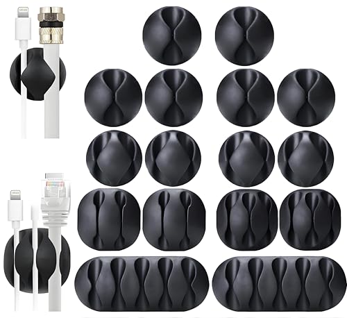 OHill 16-Pack Black Cord Organizer - Adhesive Cable Clips Holder for Desk, Wall, Car - Wire Management Clips for iPhone Charger, USB, Computer Cables -Cord Keepers with Strong Sticky Backing - color: Black, size: ‎16-Pack