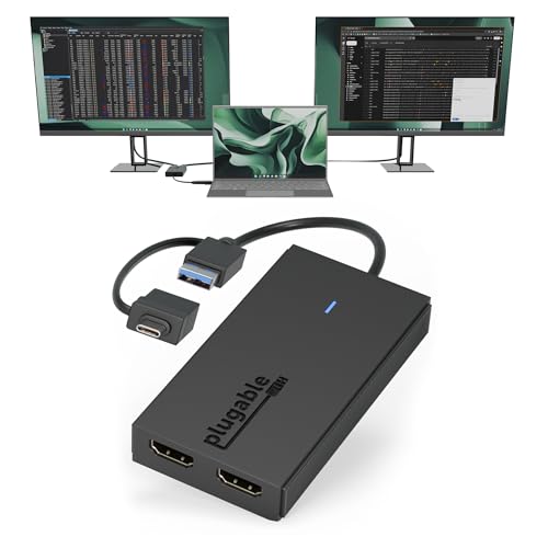 Plugable Dual HDMI Monitor Adapter for M1-M5 & Neo macOS, Windows, ChromeOS - USB-C, Thunderbolt, USB 3.0 Compatible, Supports 2 Displays at 1080p 60Hz, SMI Driver Required