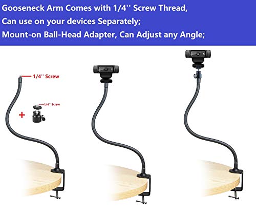 Webcam Stand - 25 inch Gooseneck Clamp Desk Webcam Mount Arm for Logitech Webcam C920s C920 C930e C922x C930 C922 C925e C615 Brio