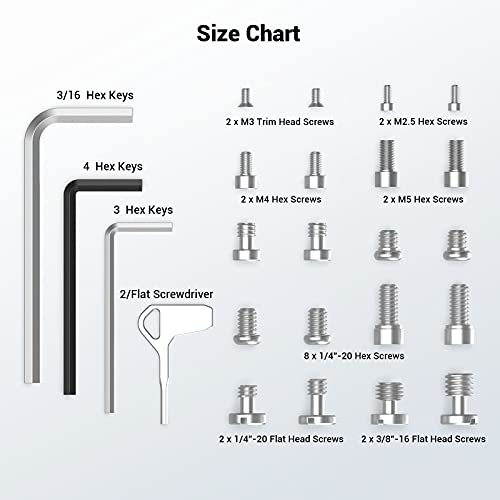 SmallRig 20Pcs Screws and Hex Key Storage Plate with 1/4"-20 3/8"-16 M2.5 M3 M4 M5 Stainless Steel Screws and 4Pcs Hex Keys MD3184