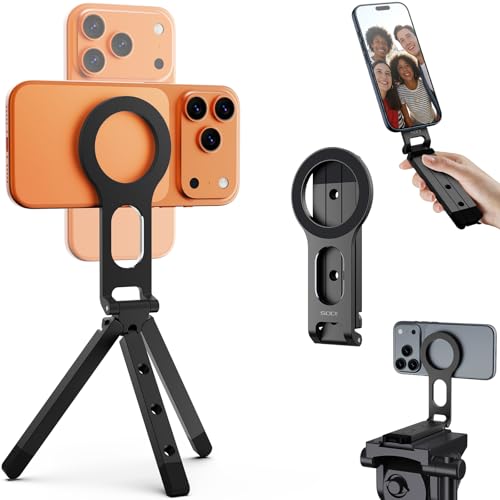 SODI Magnetic Phone Tripod Stand for iPhone - Strong Magnet Foldable Cell Phone Stand for Vlog, Gym, Travel Essentials, Mini Tripod Phone Stand Compatible with iPhone 17 16 15 14 13 12 Series (Black) - color: Black