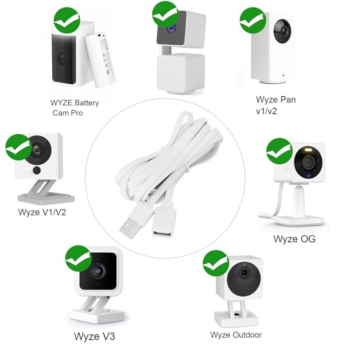 UYODM 2PACK USB Extension Cable Compatible with WYZE Cam V3/V2,Wyze Cam OG, WYZE Cam Pan V3/V3 Pro/ V2, 20Ft/6M IPX7 Waterproof Extension Charging Cable Power Your WYZE Cam Continuously - White