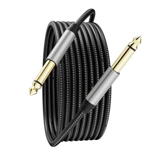 6.35mm Instrument Cable 25Ft,Silver Color Premium 6.35mm Mono Jack 1/4" TS Cable Unbalanced Guitar Patch Cords/Instrument Cable Male to Male with Zinc Alloy Housing and Nylon Braid(25Ft/8M) - size: 25Ft/8M
