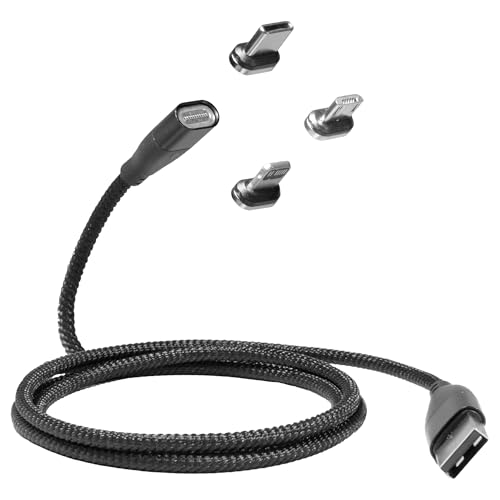 BoxWave Cable Compatible with AOCHUAN Phone Gimbal Stabilizer - MagnetoSnap PD AllCharge Cable (100W), Magnet Charging Braided USB Type-C Micro - Jet Black