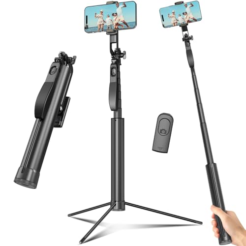 Selfie Stick Travel Tripod for Cell Phone with Remote Control and Phone Holder, Extendable Selfie Stick for iPhone, iPhone Tripod for Video Recording, 72 Inch, Black - color: Black, size: 72 Inch