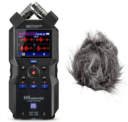 Zoom H4essential 4-Track Handy Recorder with 32-Bit Float Bundle with WSH-4E Hairy Windscreen (H4essential + Windscreen) - style: H4essential + Windscreen