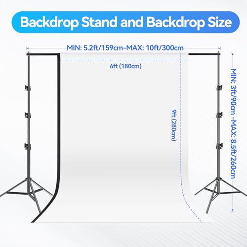EMART Photography Lighting Kit with 8.5x10FT Photo Backdrop Stand System & Photography Umbrella, 5500K 45W CFL Bulb, Black/White Muslin Backdrop, Umbrella Lights for Video Recording, Portrait, Studio - size: 8.5*10ft Stand/6.5*10ft Backdrop