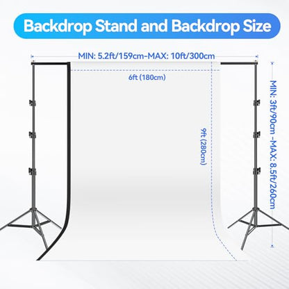 EMART Photography Lighting Kit with 8.5x10FT Photo Backdrop Stand System & Photography Umbrella, 5500K 45W CFL Bulb, Black/White Muslin Backdrop, Umbrella Lights for Video Recording, Portrait, Studio - size: 8.5*10ft Stand/6.5*10ft Backdrop