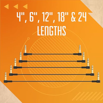 Rock Stock 1/4" Stereo TRS Flat Patch Cables - 12" Ultra-Thin, Right Angle, Low Profile, Gold Plated, Braided Shielding - Maximize Pedalboard Space, Eliminate Noise, Connect Guitar Effects Pedals - size: 12 Inches (1 Foot)