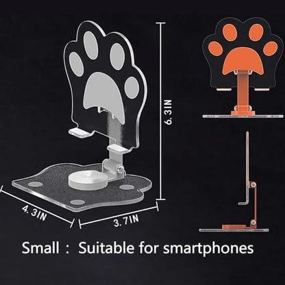 Cat Paw Phone Stand, Acrylic Mobile Holder with 360° Rotation,Adjustable Desktop Stand for Home Office and Video Calls,White