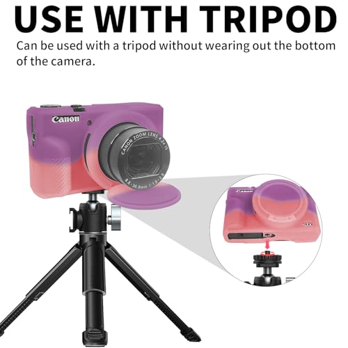 G7X Mark III Case, Soft Silicone Protective Case Cover for Canon Powershot G7X Mark III Digital Camera, Durable Camera Body Skin Protector with Removable Lens Cover, Purple Pink - color: Purple Pink